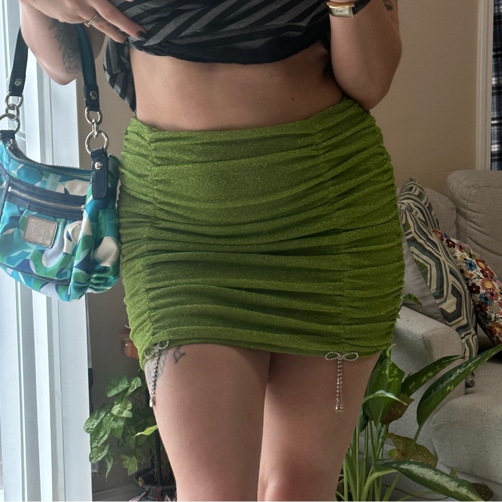 Green Sparkle Skirt with Rhinestone Bows